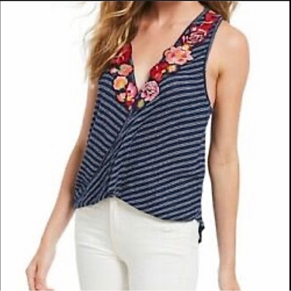 Free People Frida Tank Navy Blue Floral Medium